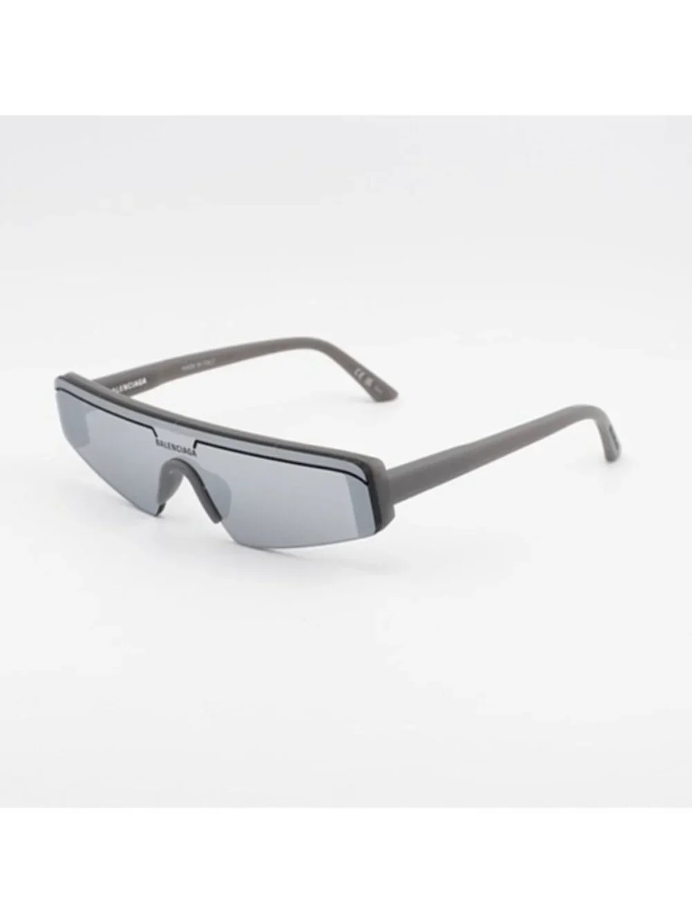 Balenciaga BB0003S 011 Sunglasses Grey Shield Frame, Silver Mirror Lenses